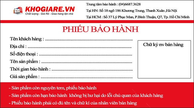 Mẫu phiếu bảo hành chuyên nghiệp
