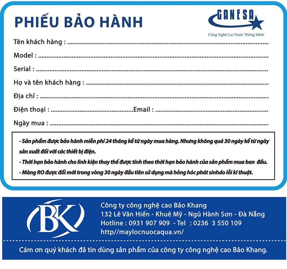 Mẫu phiếu bảo hành chuyên nghiệp